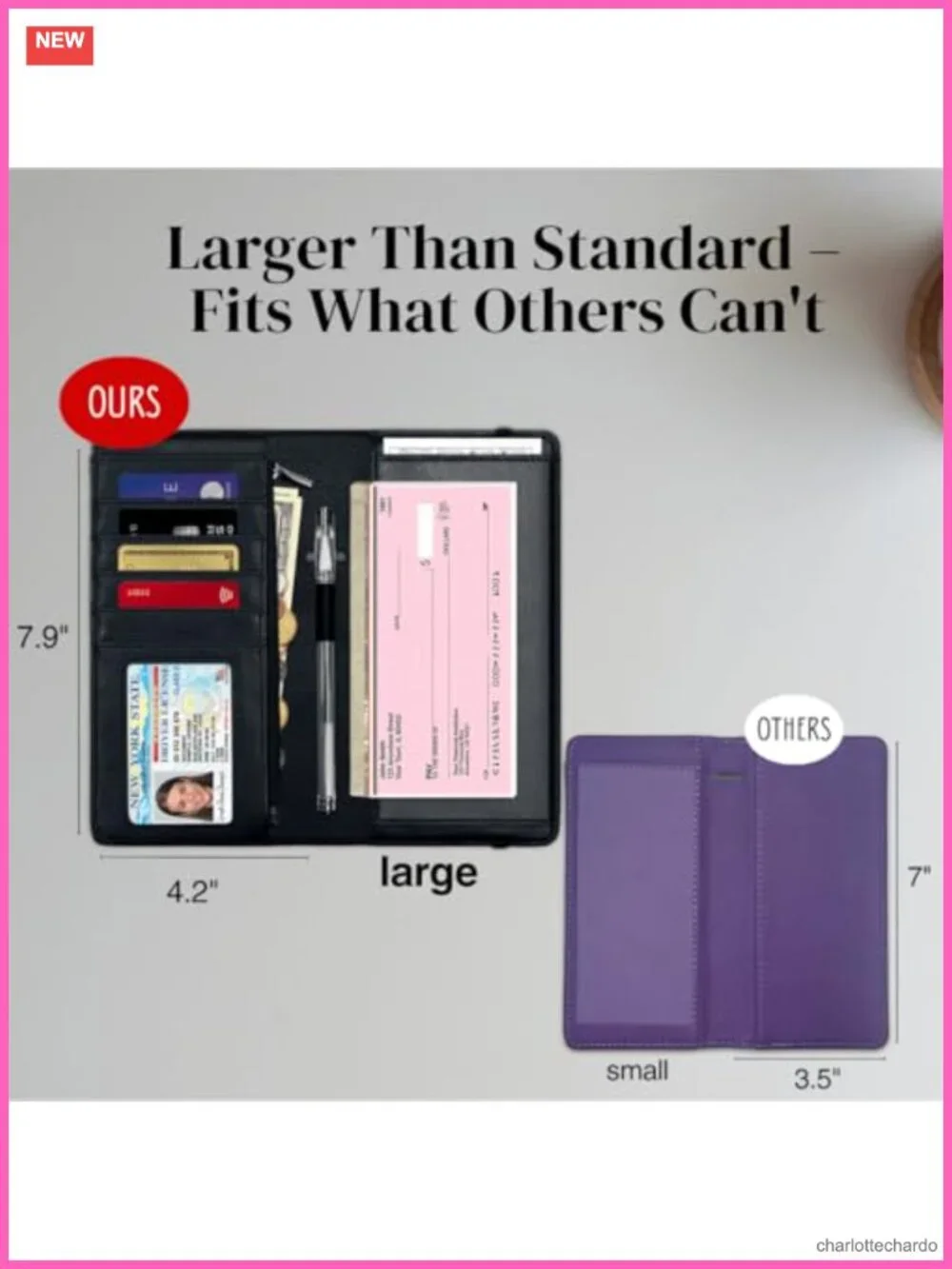 Oversized Checkbook Cover RFID Blocking PU Leather Zipper Pocket Wallet